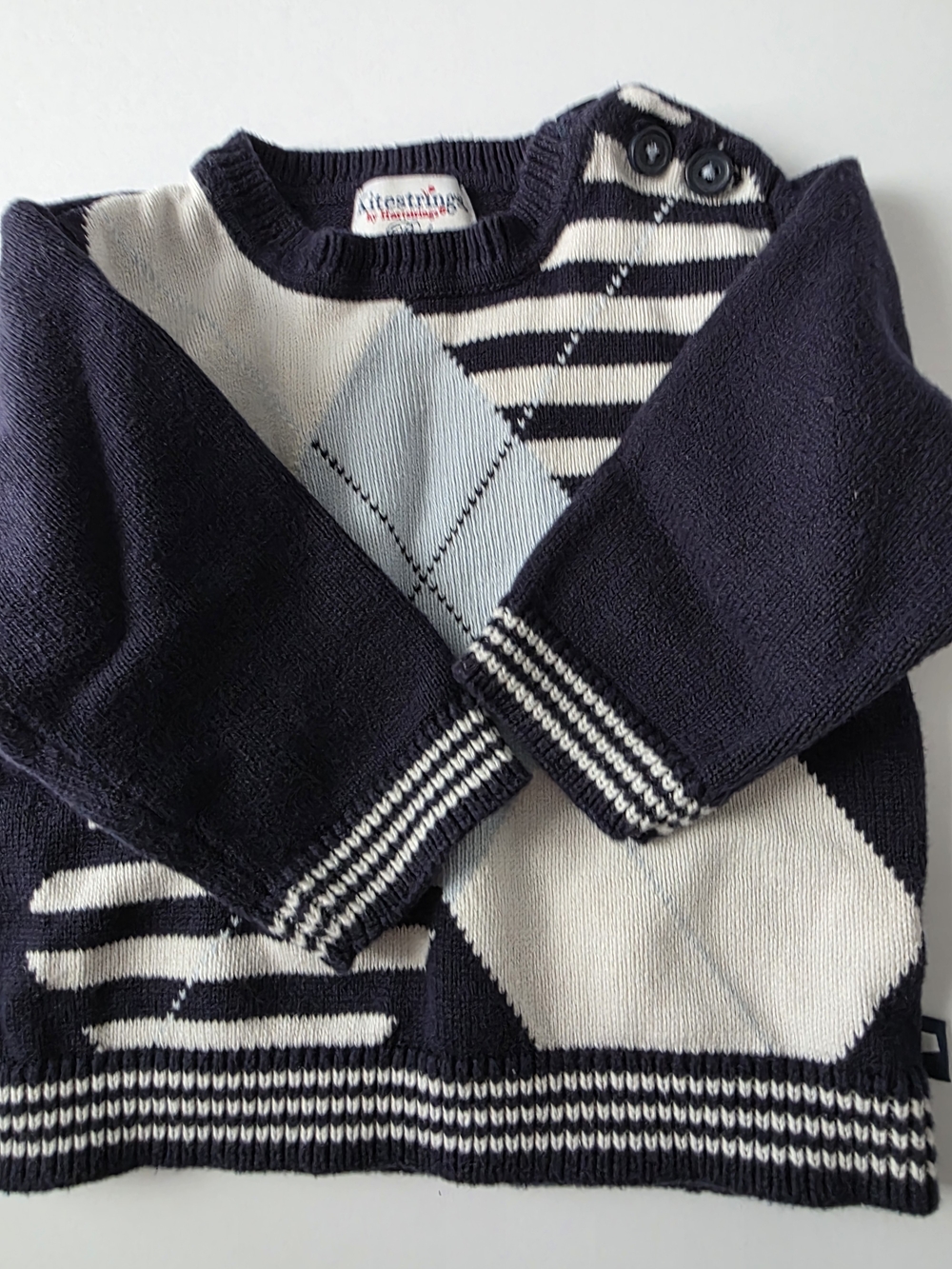 Kitestrings by Hartstrings Cotton Argylle  Knit Baby Sweater 3-6M